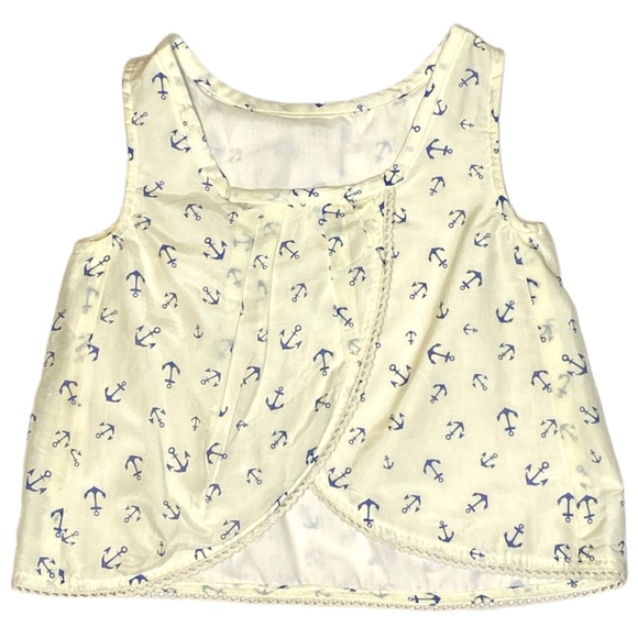 NEW Crewcuts Off-White Silk Anchor Print Nautical Sleeveless Top Tank Top Sz 4/5 - Picture 2 of 6
